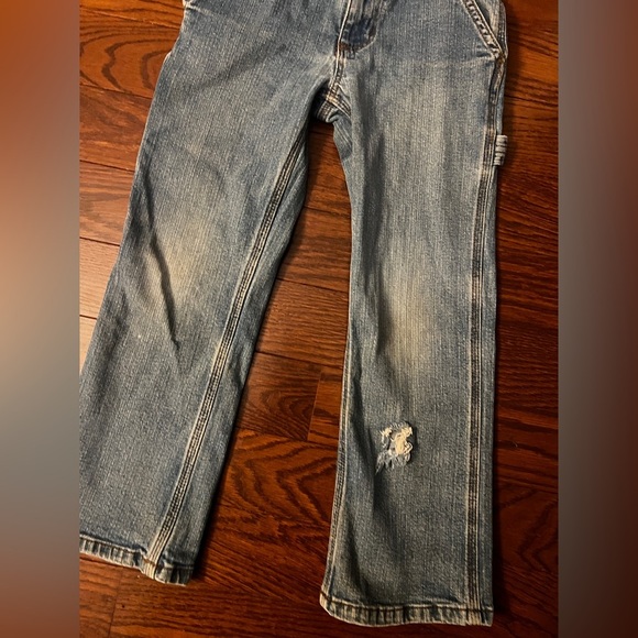 Vintage Carhartt Light Wash Carpenter Blue Jeans Elastic Waist Ripped Size 6 - Picture 3 of 10